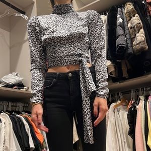 leopard print open back top